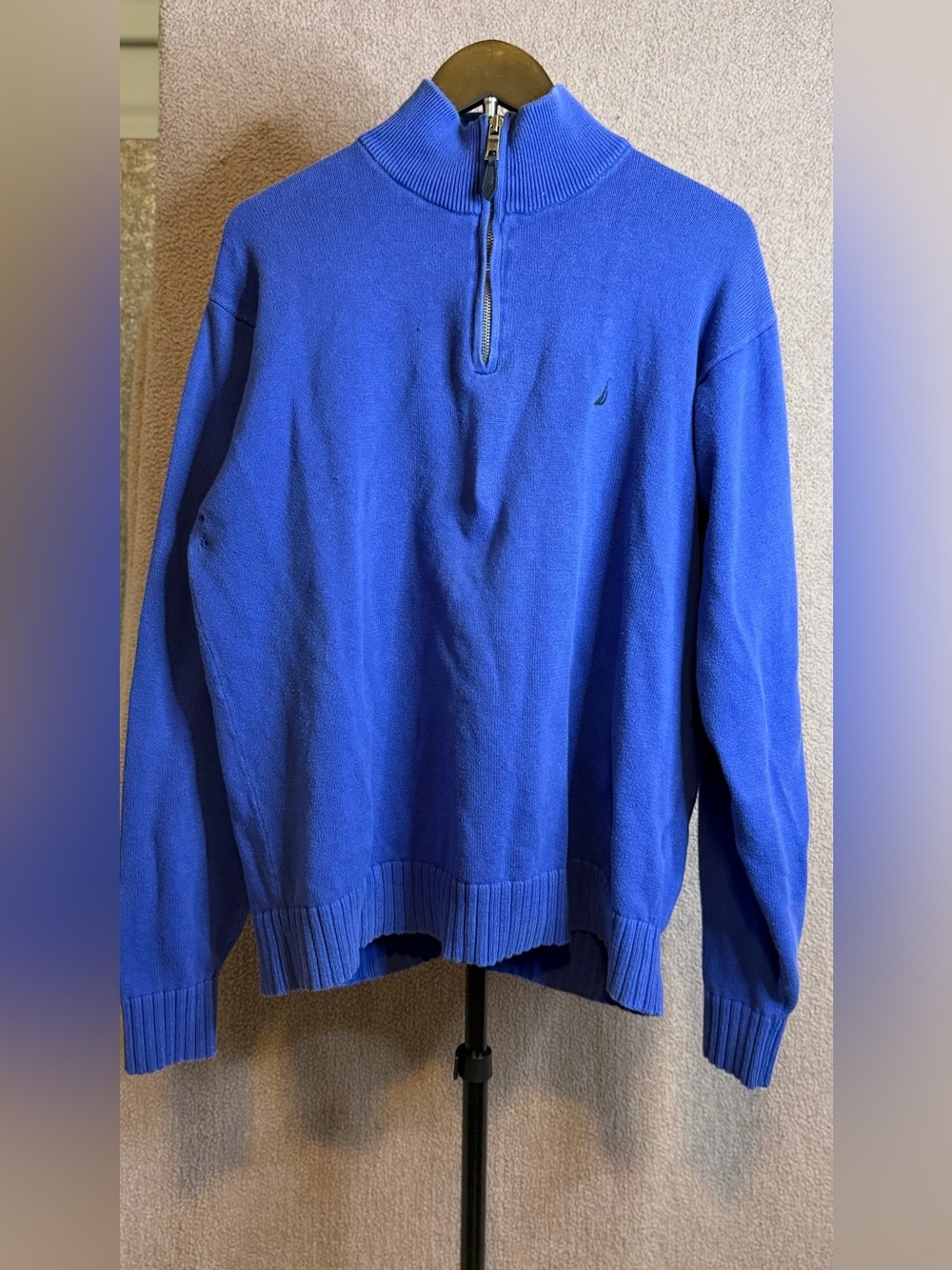Nautica Men’s L Royal Blue 1/4 Zip Pullover Sweater Sailboat Logo